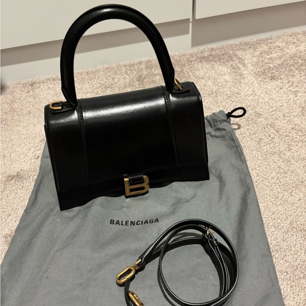 Balenciaga Small Hourglass Shoulder Bag with Gold Accents